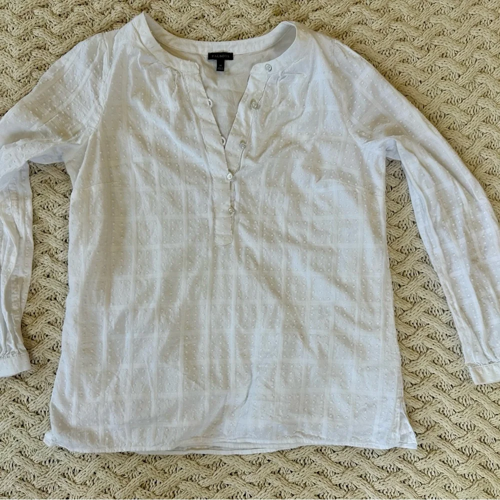 Talbots White Swiss Dot Top Blouse - Picture 2 of 7